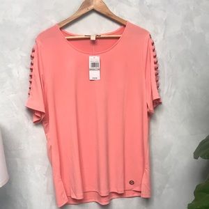 Michael Kors Women's Short Ladder Sleeve Top Blouse Pink Peachy/Grapefruit